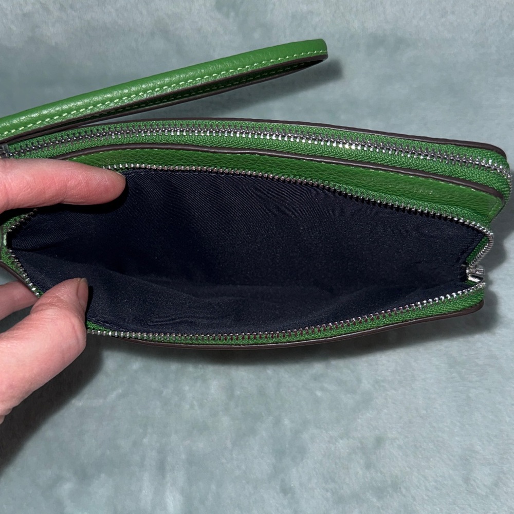 Coach Vibrant Green Double-Zip Wristlet - Picture 8 of 14